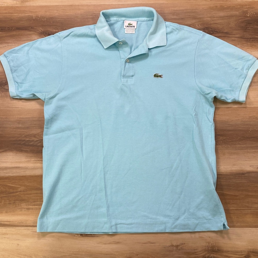 Lacoste Polo Shirt Size 5 Large Light Blue Pique Cotton Classic Fit Short Sleeve